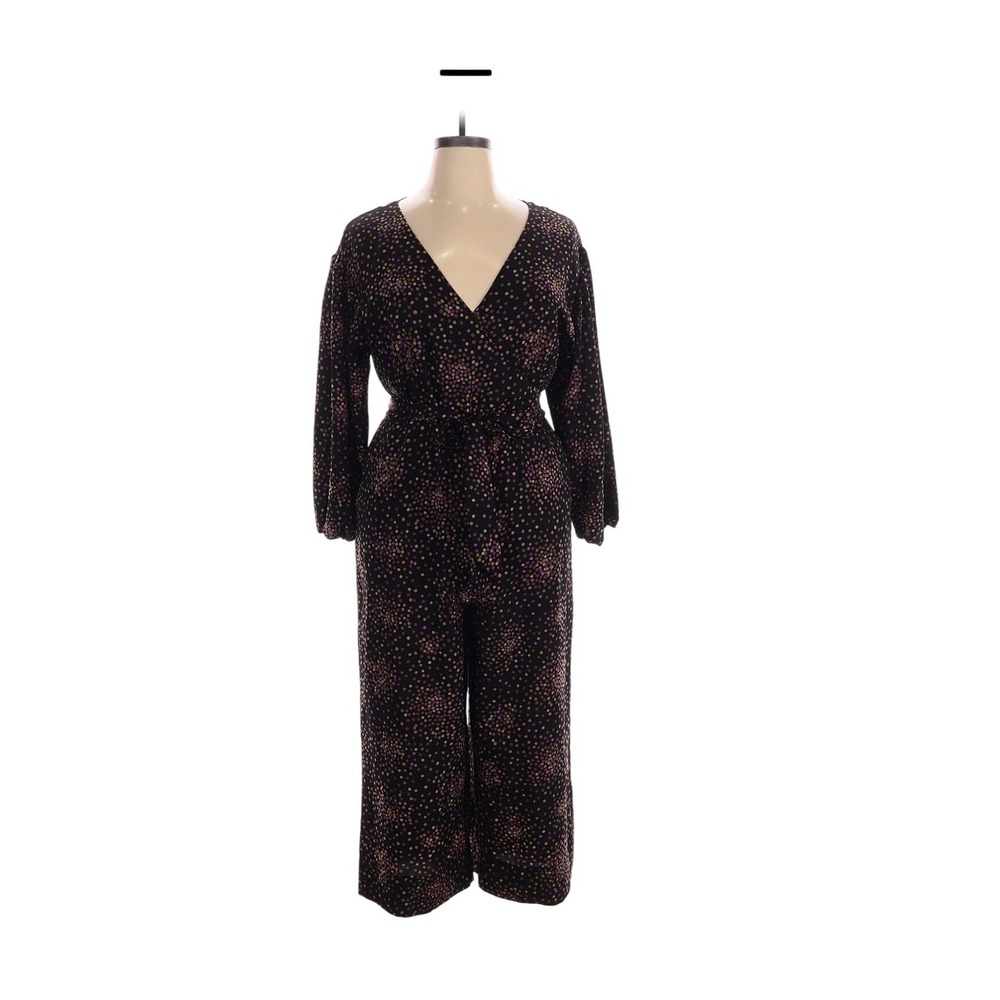 Kate Spade New York Womens Black Starburst V-Neck Wide Leg Jumpsuit Size 12